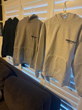 Essentials Men’s Grey and Black Logo Hoodies